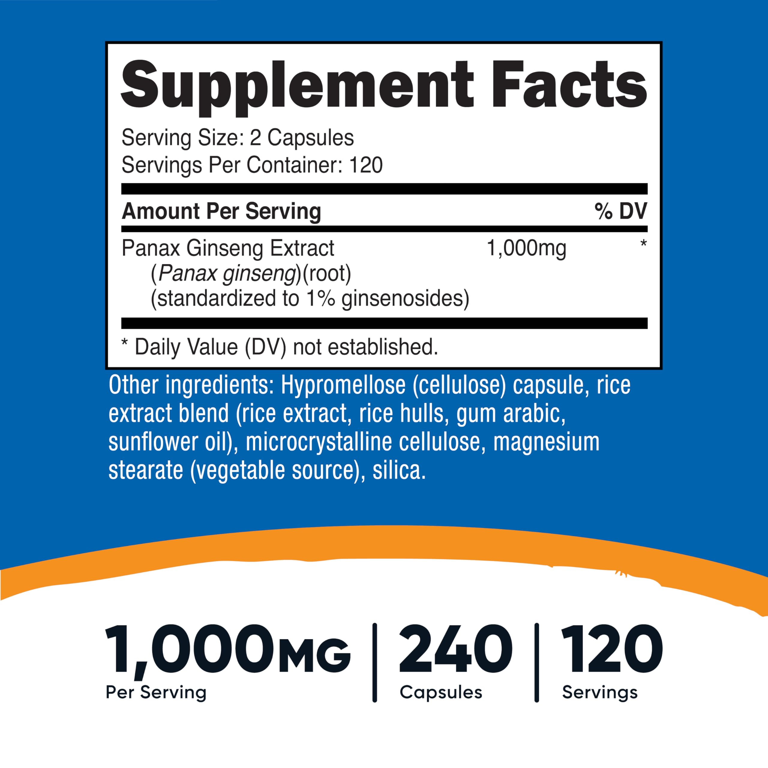 Nutricost Panax Ginseng 1000mg capsules bottle label details