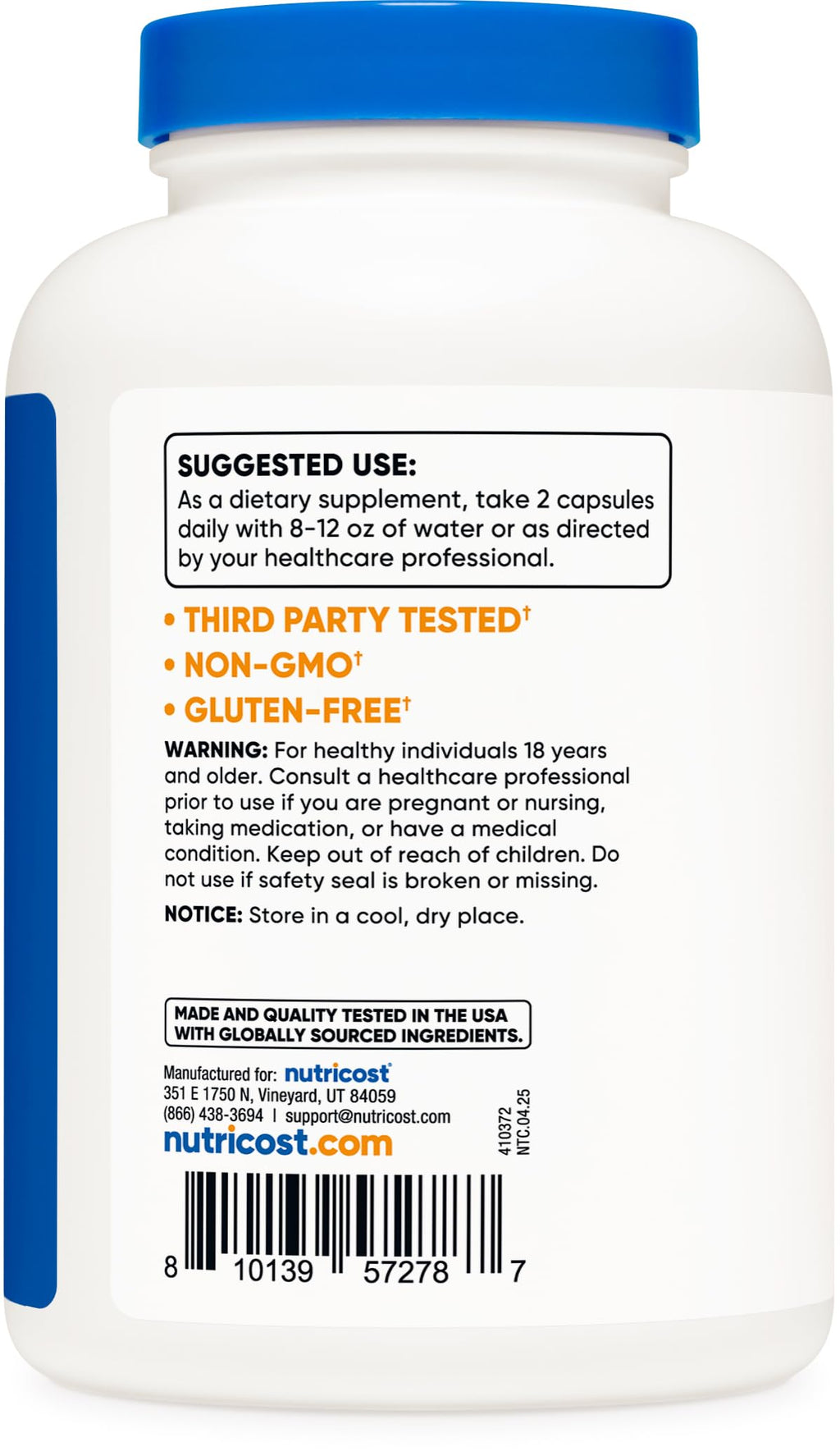 Back view of Nutricost Echinacea supplement bottle showing ingredients