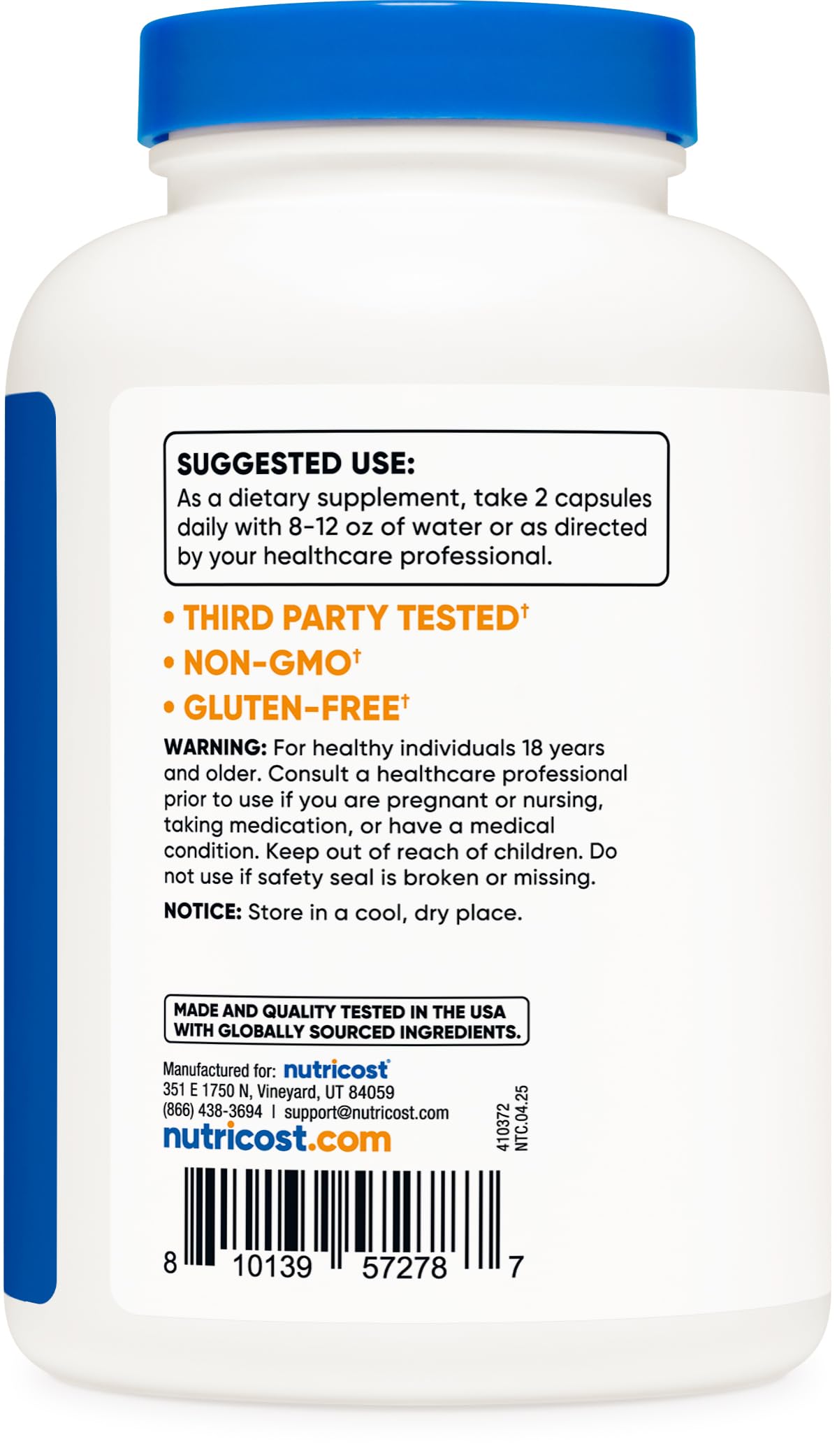 Back view of Nutricost Echinacea supplement bottle showing ingredients