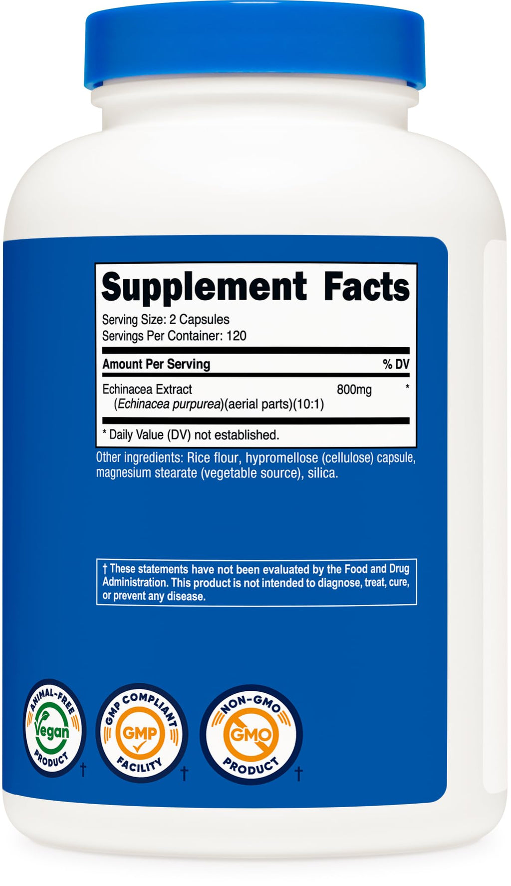 Nutricost Echinacea 800mg non-GMO gluten-free seal