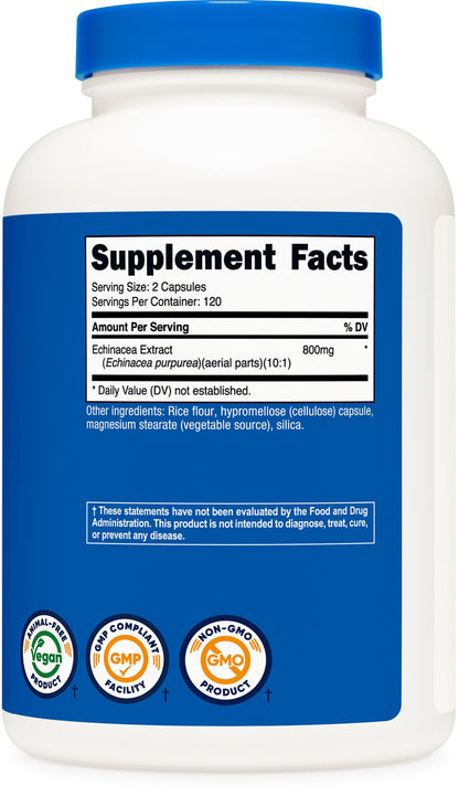 Nutricost Echinacea 800mg non-GMO gluten-free seal