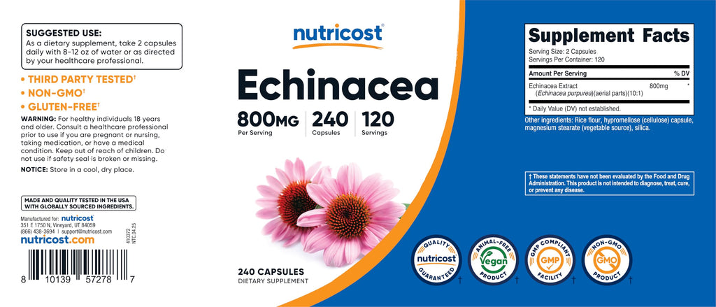 Top view of Nutricost Echinacea 240 count supplement bottle