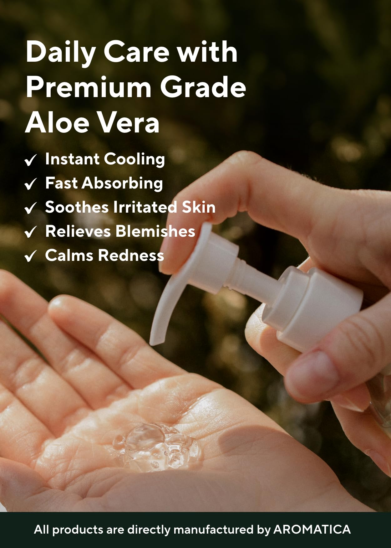 Aromatica aloe vera gel used for face hydration