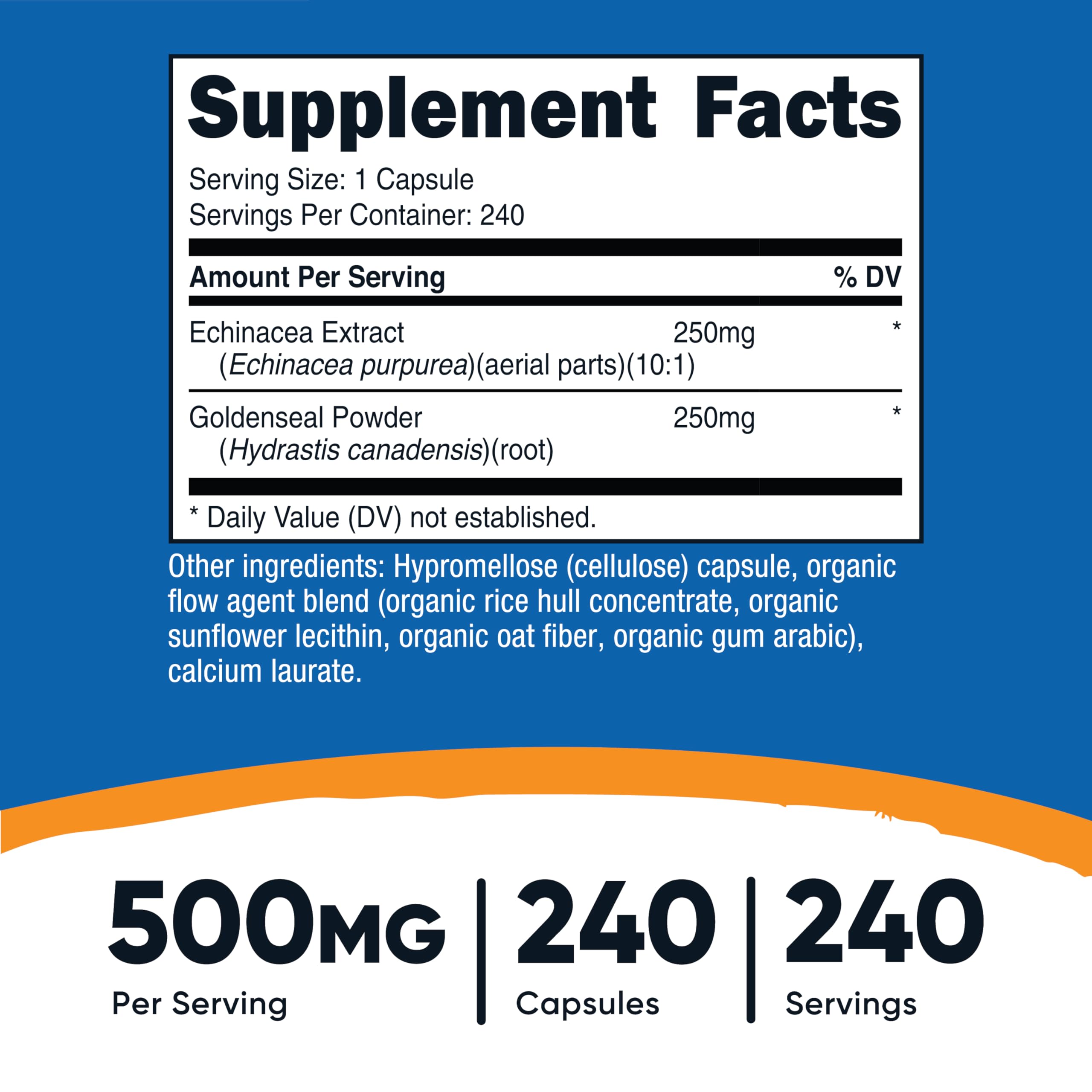 Nutricost Echinacea and Goldenseal herbal supplement bottle side profile