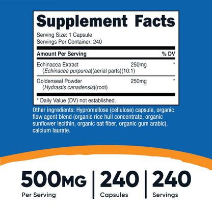Nutricost Echinacea and Goldenseal herbal supplement bottle side profile