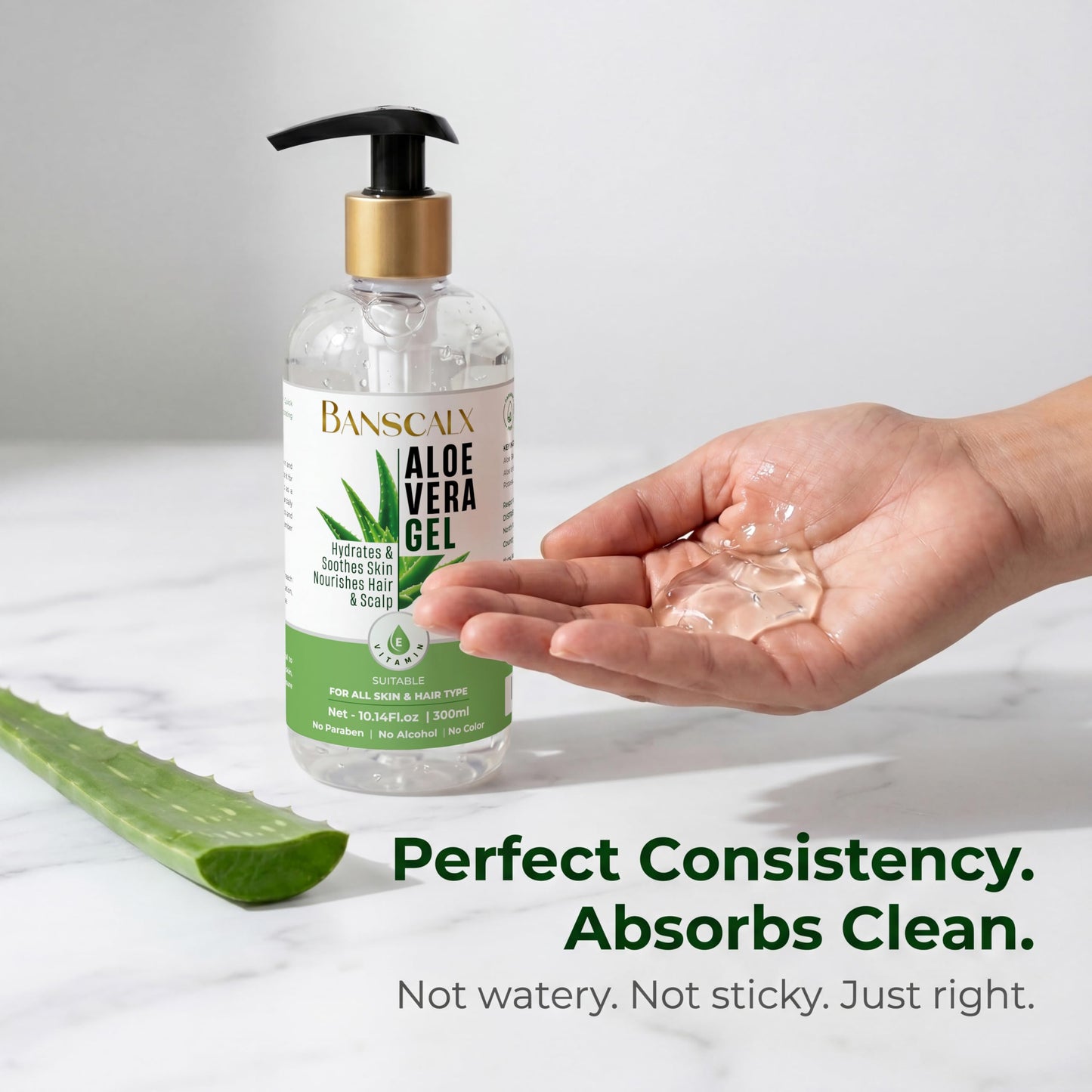 Texture shot of pure natural Banscalx Aloe Vera soothing gel
