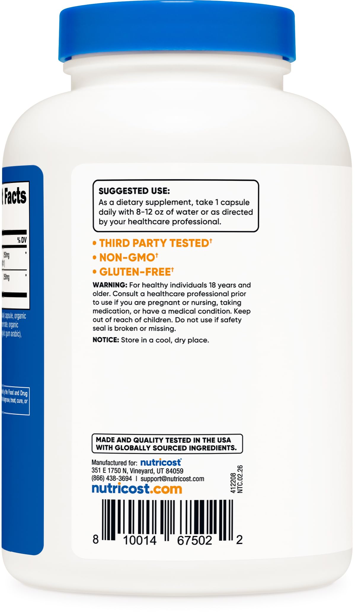 Close up of Nutricost immunity support supplement bottle