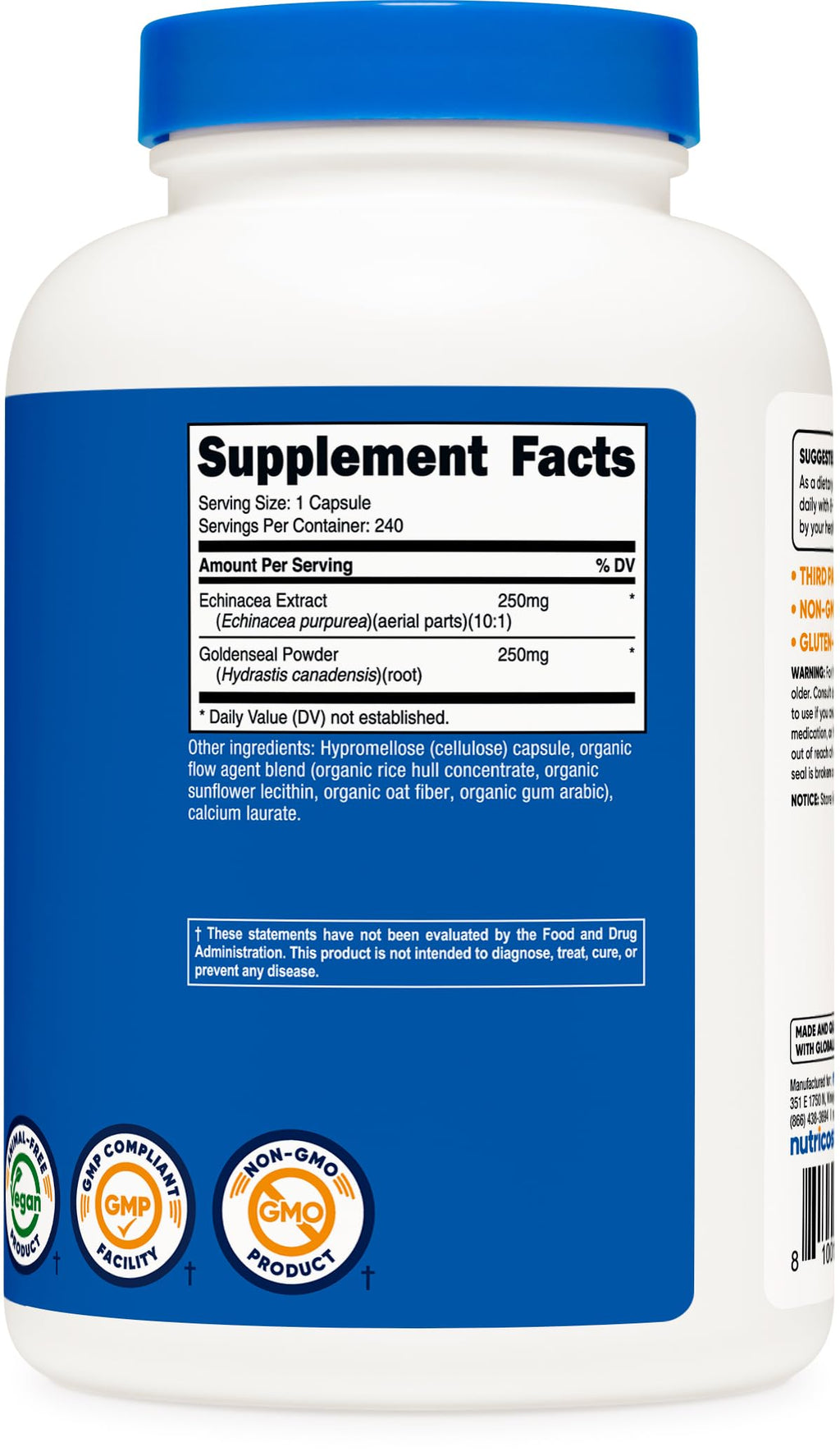 Nutricost 500mg Echinacea and Goldenseal root dietary supplement packaging
