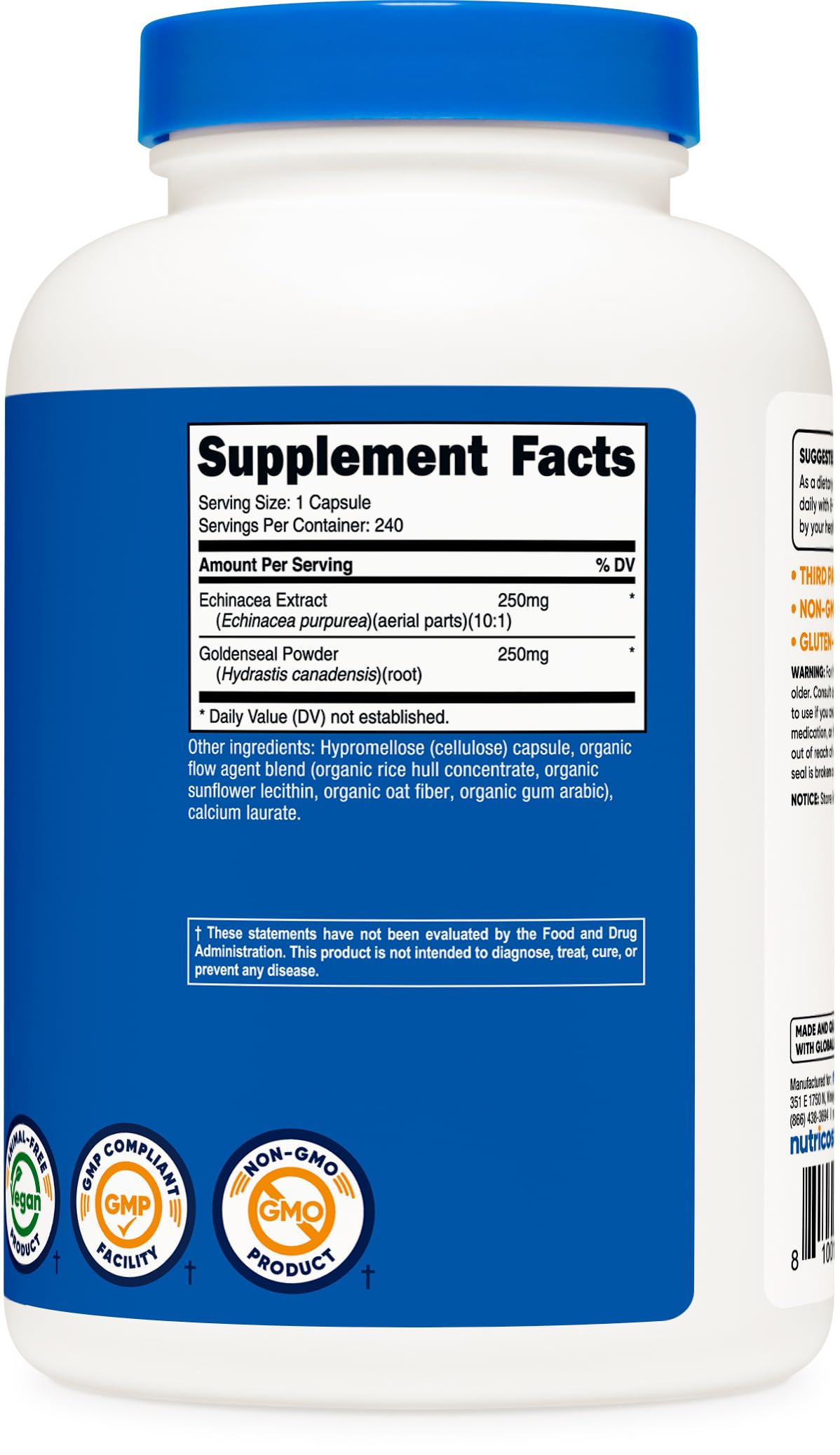 Nutricost 500mg Echinacea and Goldenseal root dietary supplement packaging
