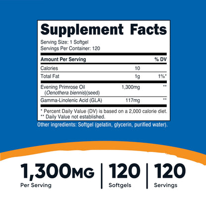 Nutricost cold pressed evening primrose oil supplement nutritional facts panel.