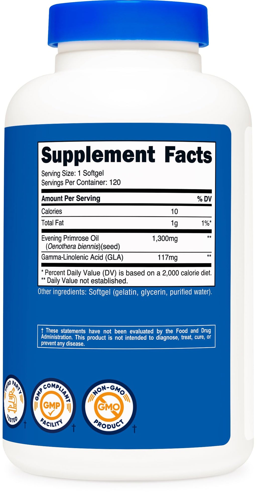 Nutricost evening primrose oil non GMO gluten free dietary supplement packaging.