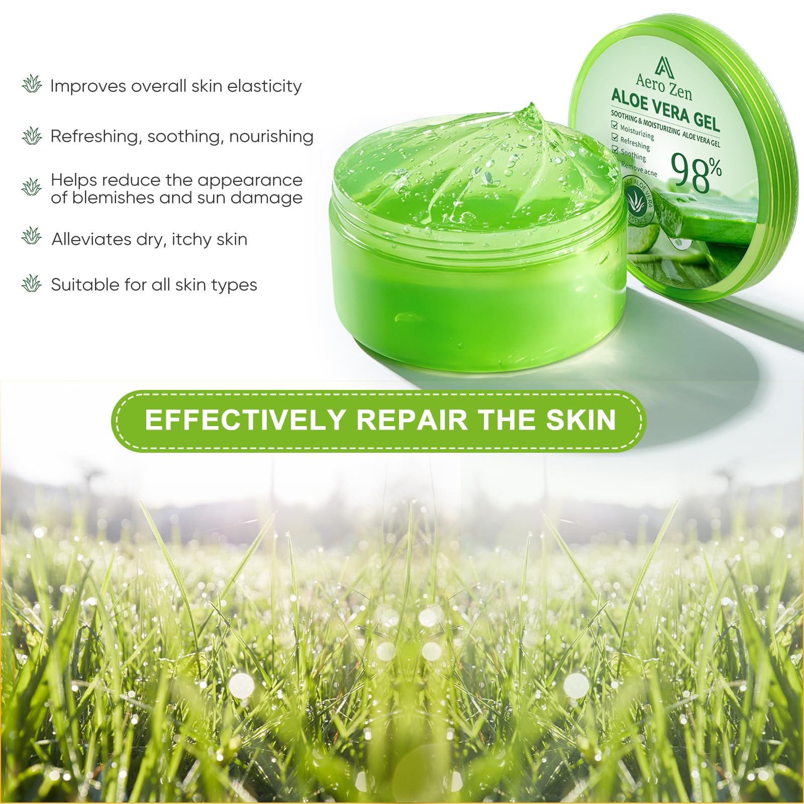 Applying Aero Zen aloe gel on face