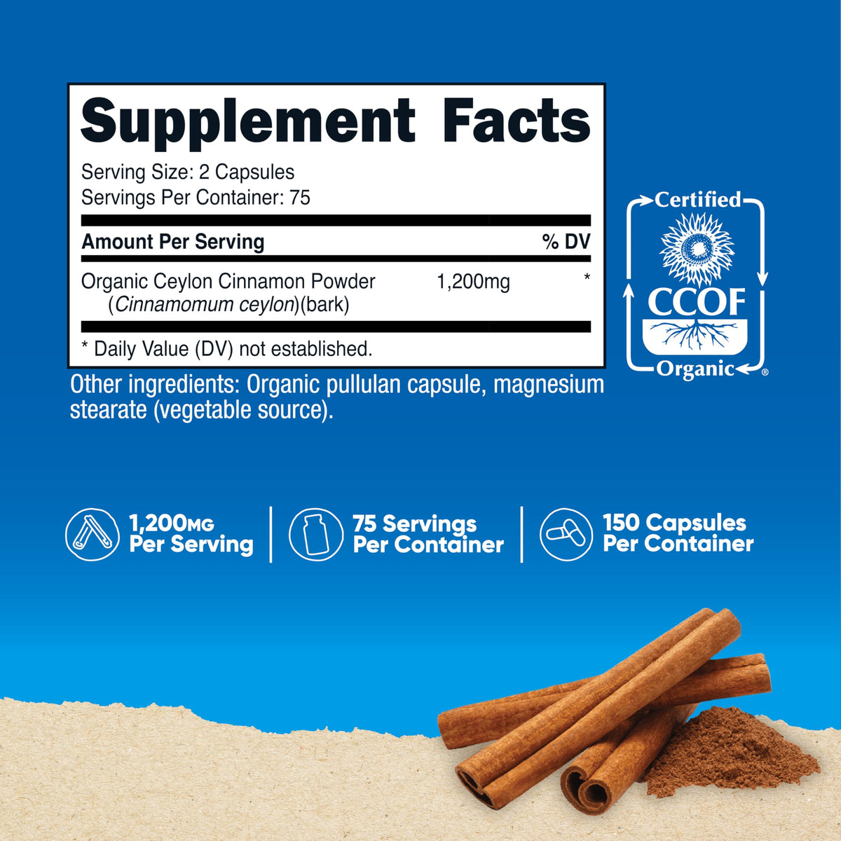 Nutricost Ceylon Cinnamon dietary supplement bottle label details