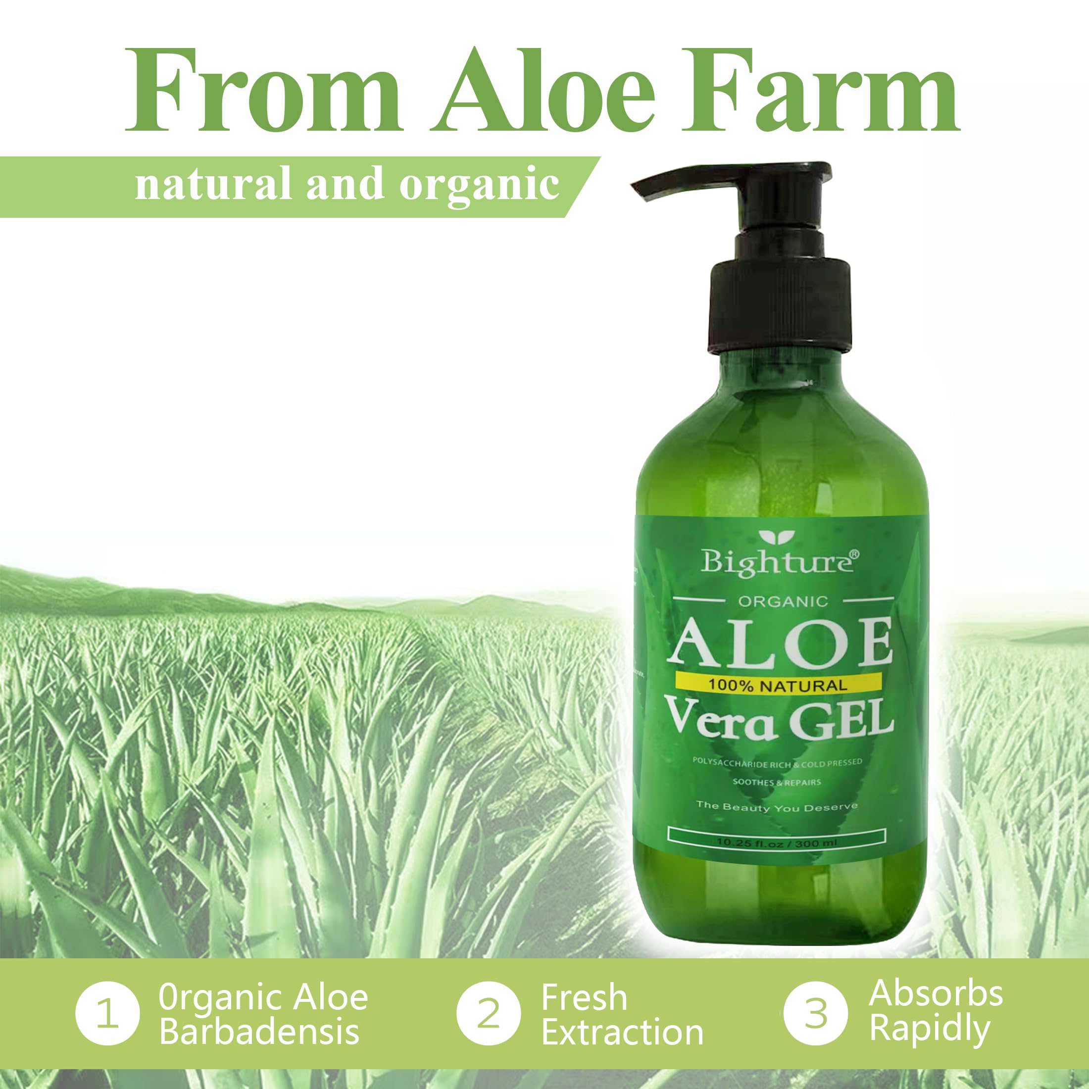 Bighture Aloe Vera Gel packaging for face and hair care