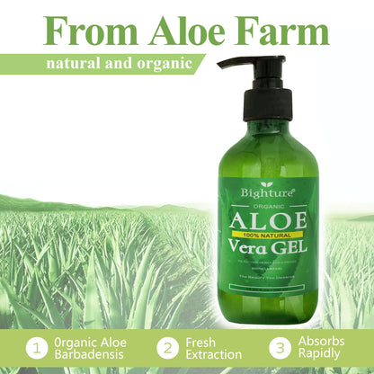 Bighture Aloe Vera Gel packaging for face and hair care