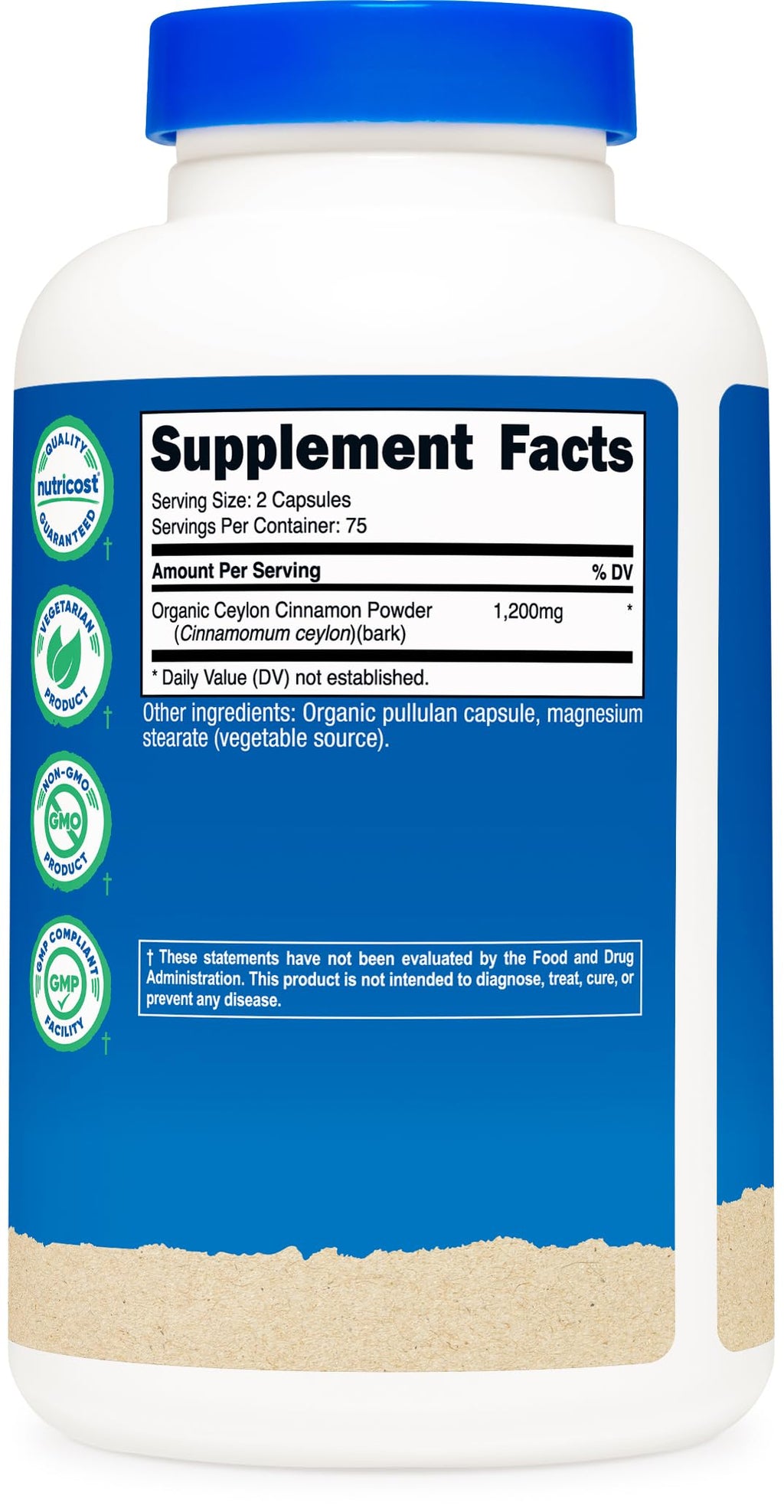 Nutricost high potency organic cinnamon supplement bottle