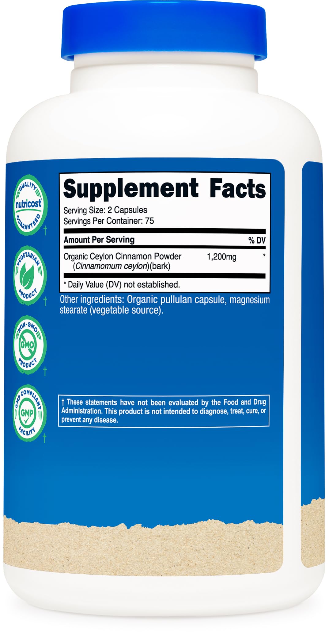 Nutricost high potency organic cinnamon supplement bottle