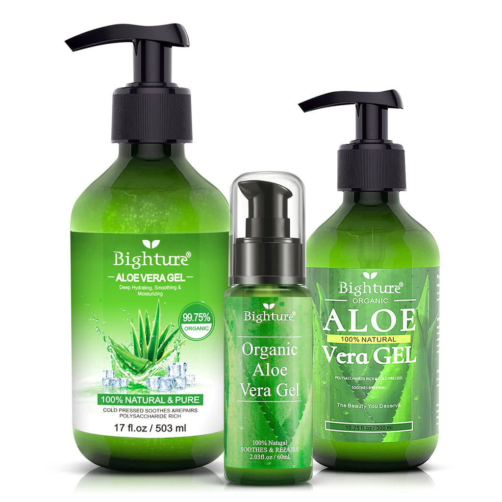 Bighture organic aloe vera gel applied on hand for texture