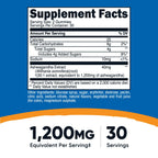 Nutricost Ashwagandha 1200mg equivalent vegetarian gummies supplement facts label view