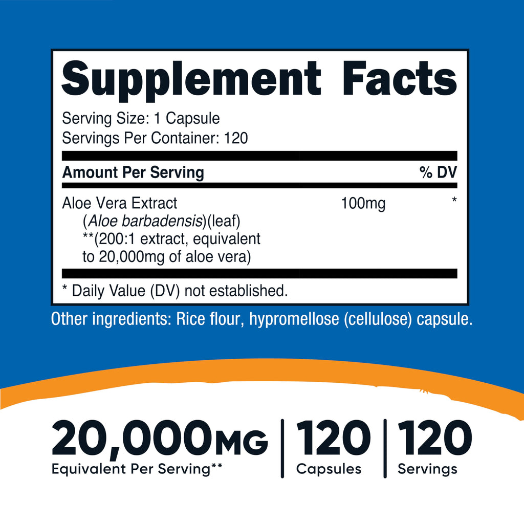 Nutricost Aloe Vera supplement label showing dosage details