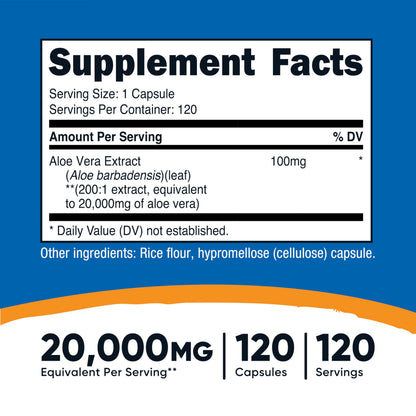 Nutricost Aloe Vera supplement label showing dosage details
