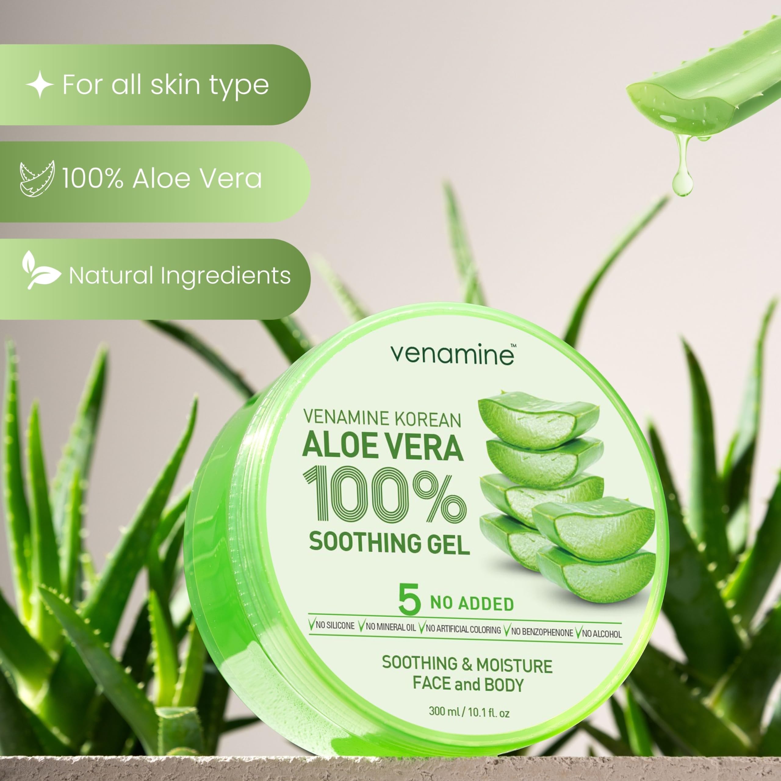 Venamine Korean aloe vera gel 300ml jar side profile