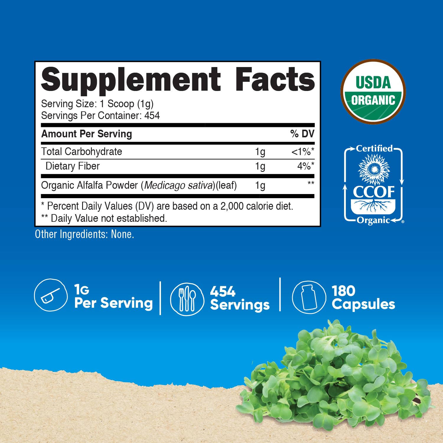 Nutricost organic alfalfa superfood supplement label details