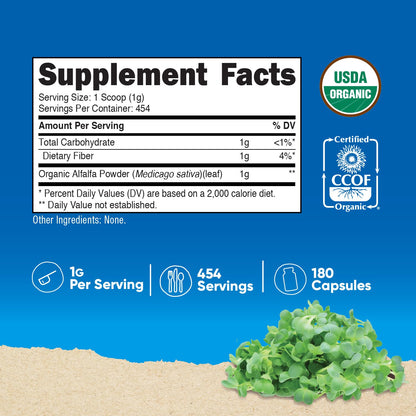 Nutricost organic alfalfa superfood supplement label details