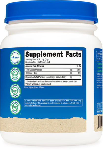 Nutricost 1 pound alfalfa powder supplement nutritional information