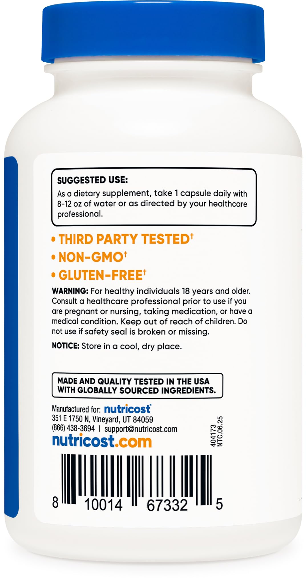 Close-up of Nutricost Andrographis 450mg immune defense supplement bottle highlighting the six-month supply value feature.