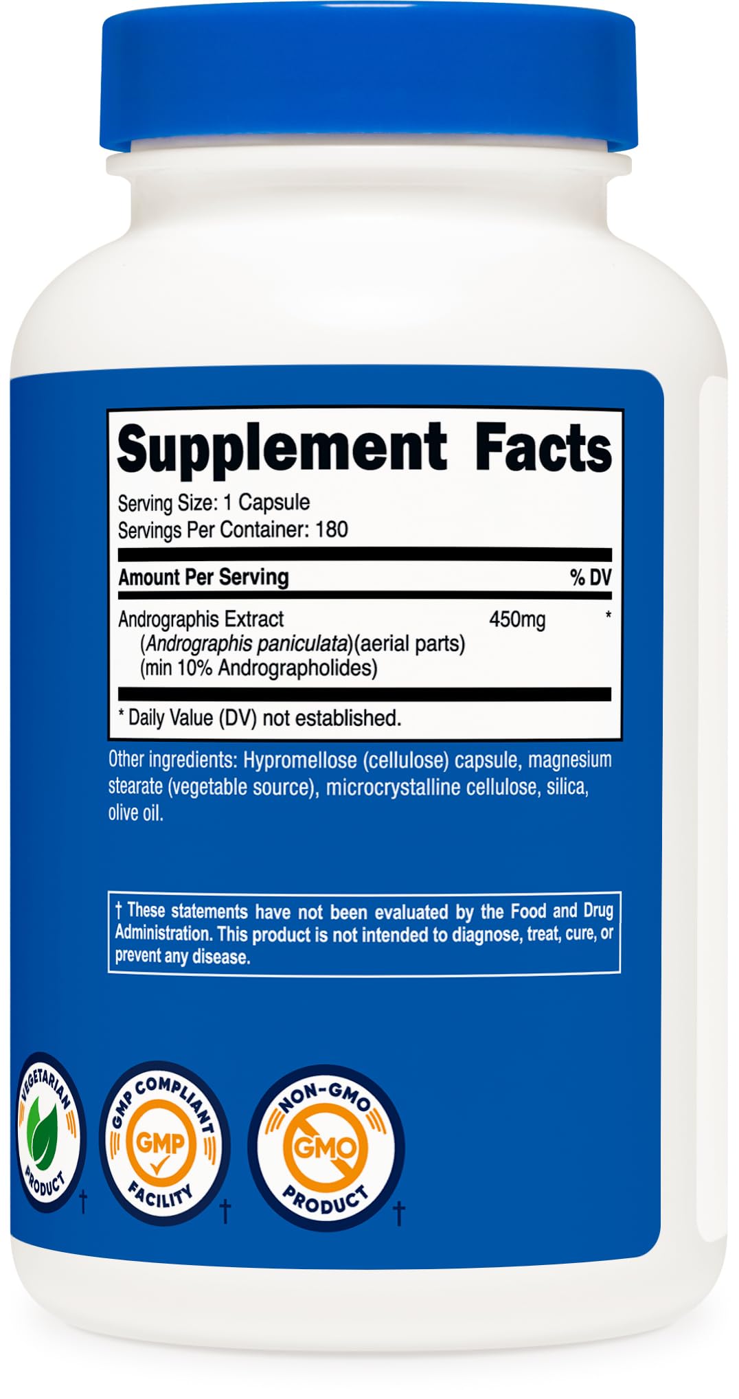 Nutricost Andrographis paniculata extract botanical supplement product packaging displaying directions for recommended daily usage.