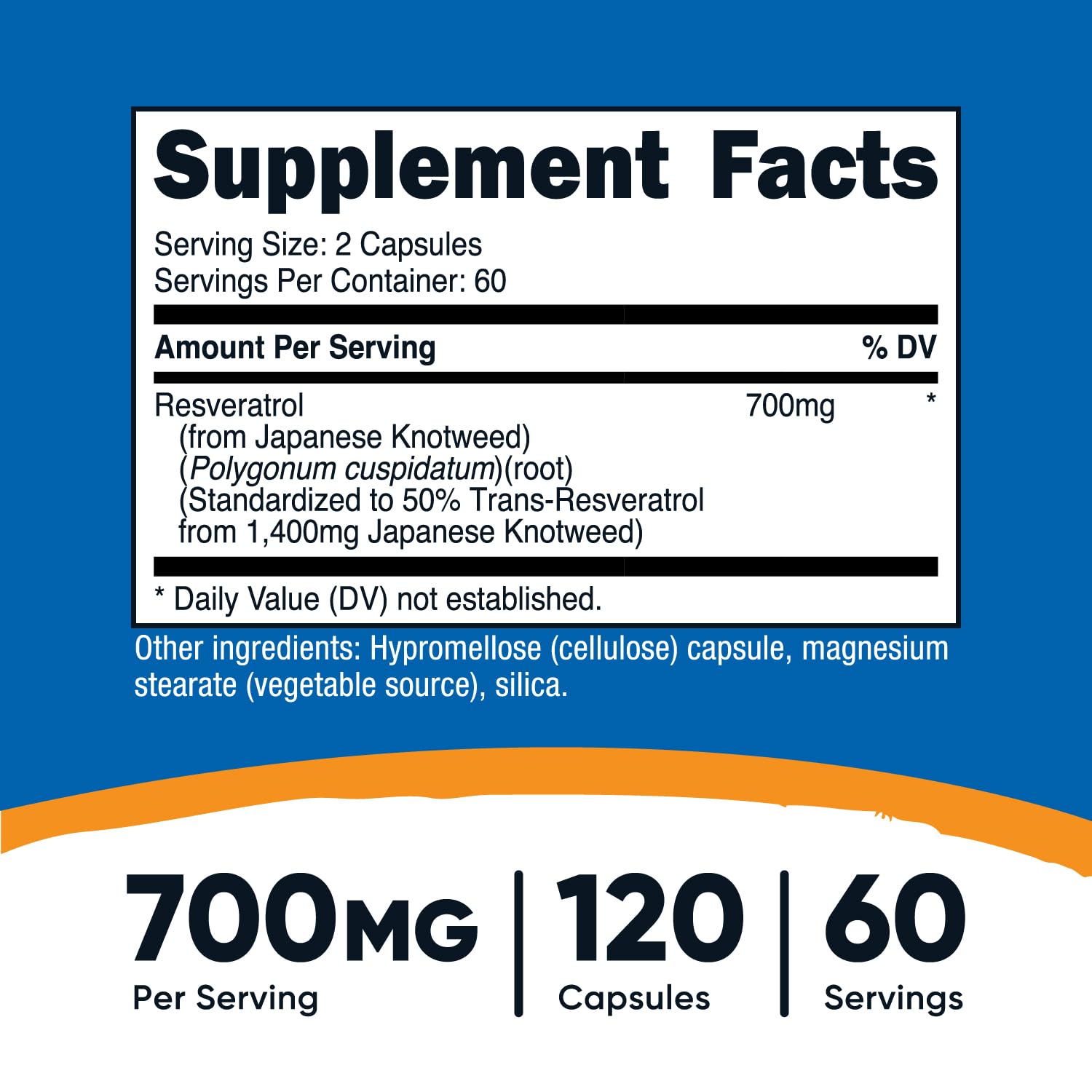 Nutricost Resveratrol 120 capsules label detail