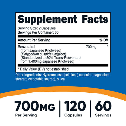 Nutricost Resveratrol 120 capsules label detail