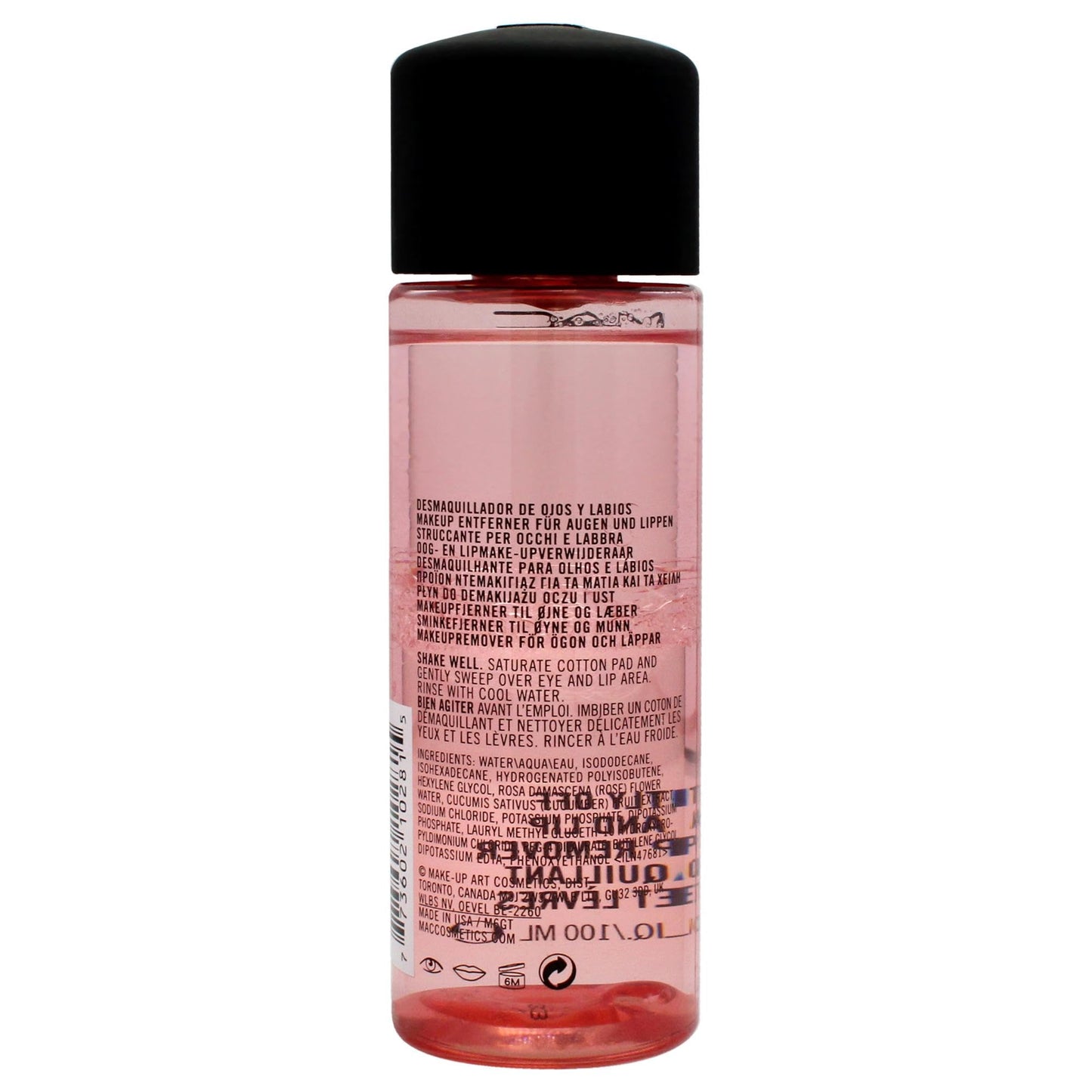 MAC dual phase eye and lip makeup remover 3.4 ounce bottle close up