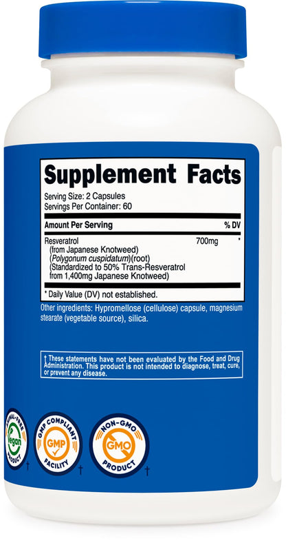 Nutricost Resveratrol 700mg supplement facts label