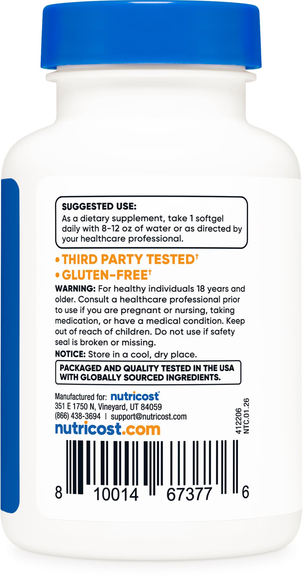 Nutricost Lycopene 20 milligram easy to swallow softgels out of the bottle close up view