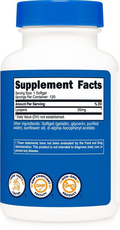 Nutricost Lycopene four month supply cellular and prostate health support bottle angle view