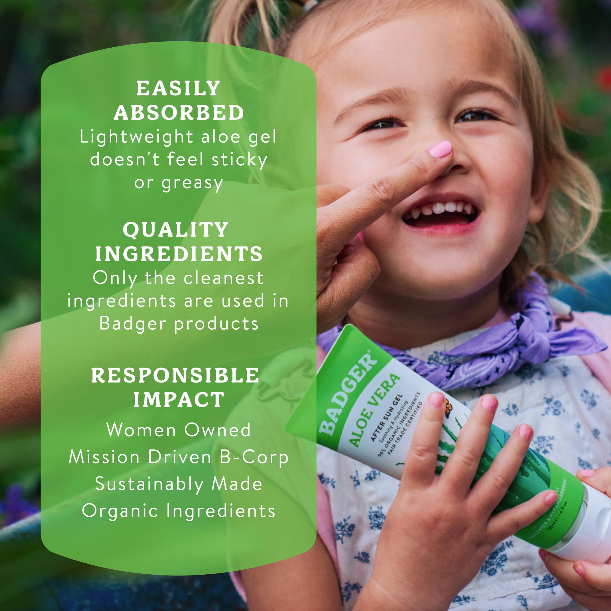 Close up of Badger aloe vera gel ingredients label
