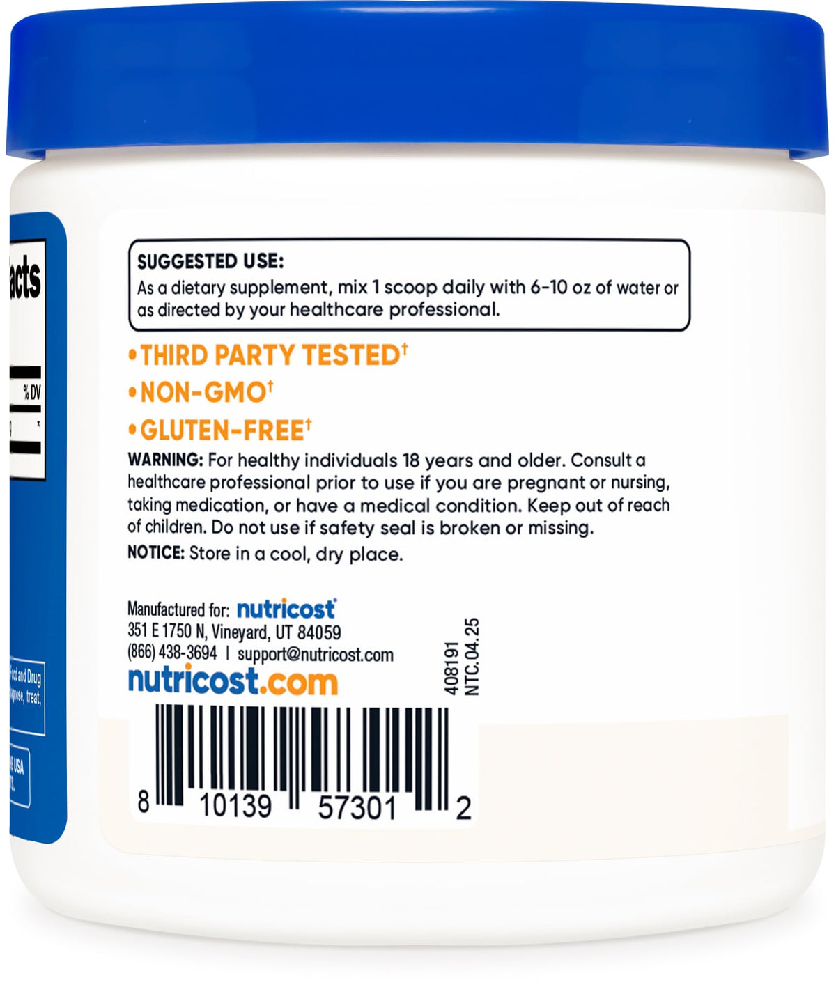 Nutricost Pure Dmae Bitartrate Powder texture and scoop view