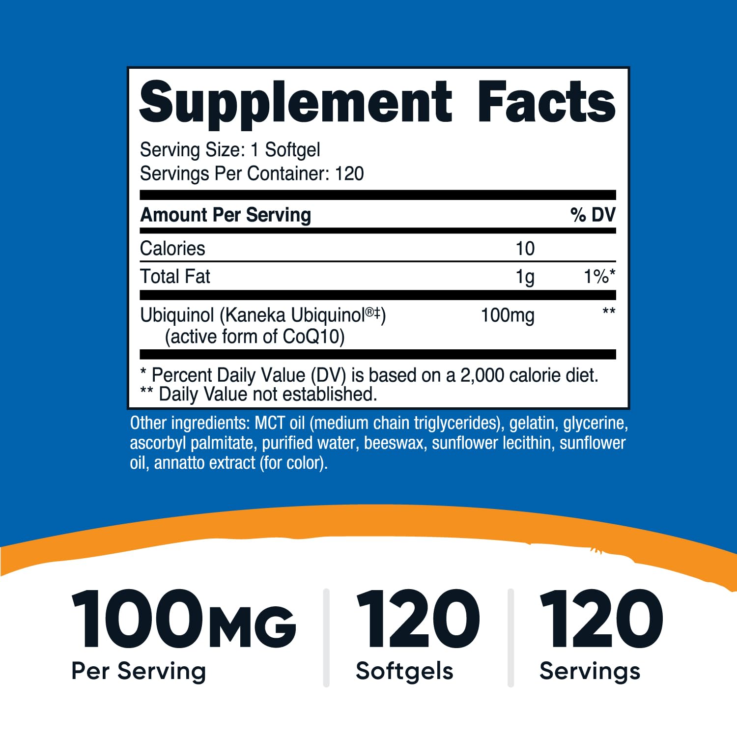 Nutricost Ubiquinol active form CoQ10 supplement bottle side label showing ingredients