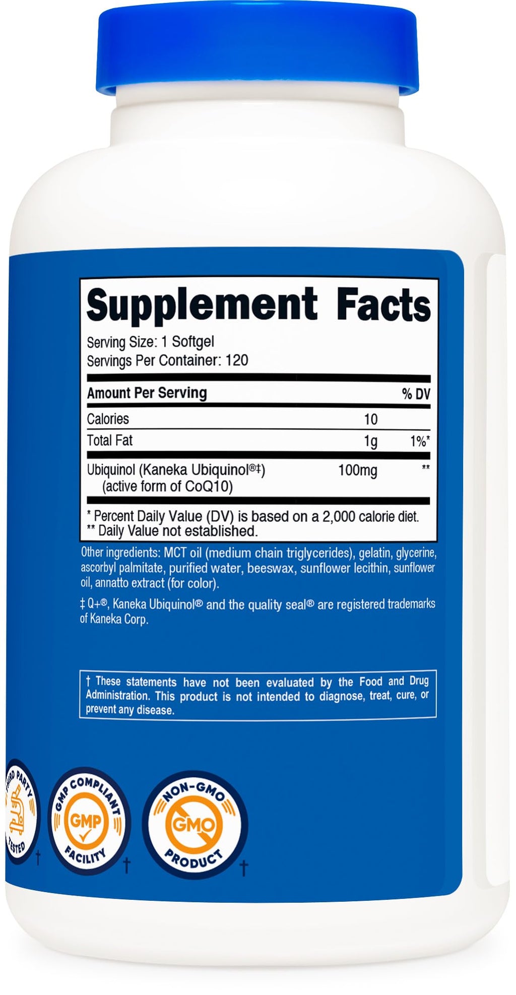 Top angle view of the Nutricost Ubiquinol supplement container highlighting the secure safety seal.