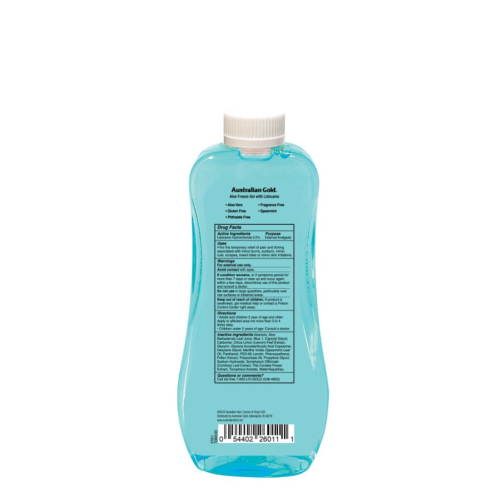 Australian Gold Aloe Freeze Spray Gel with Lidocaine bottle details