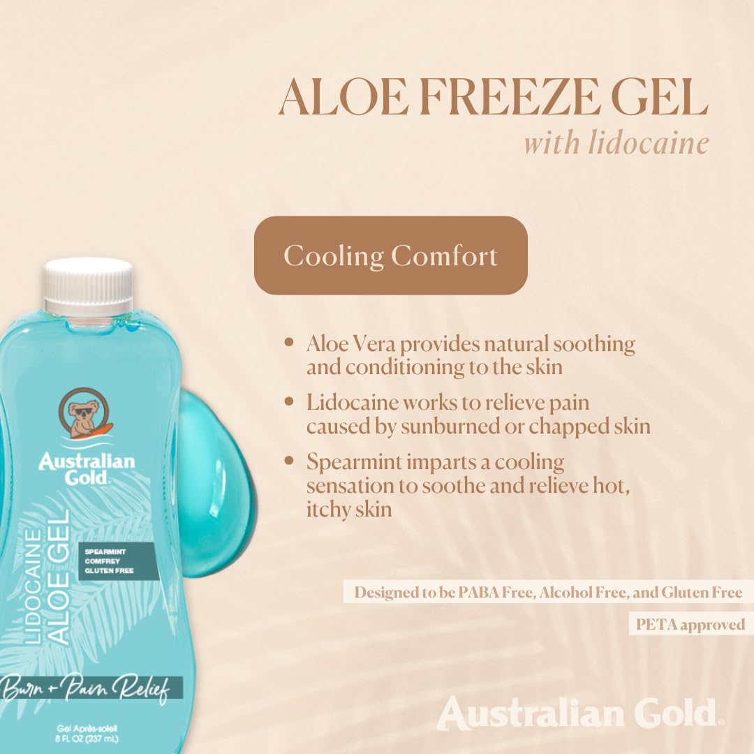 Australian Gold sunburn relief spray gel back label