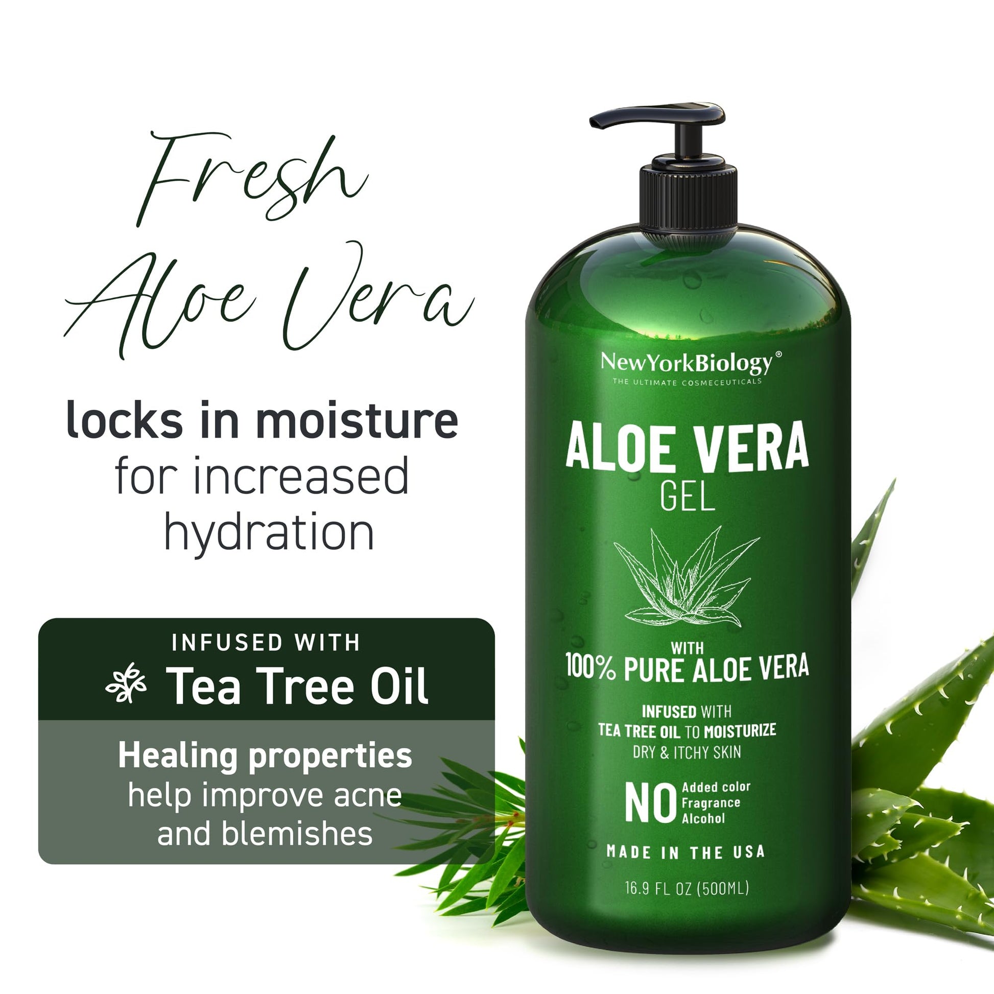 Back label of New York Biology Aloe Vera Gel with ingredients