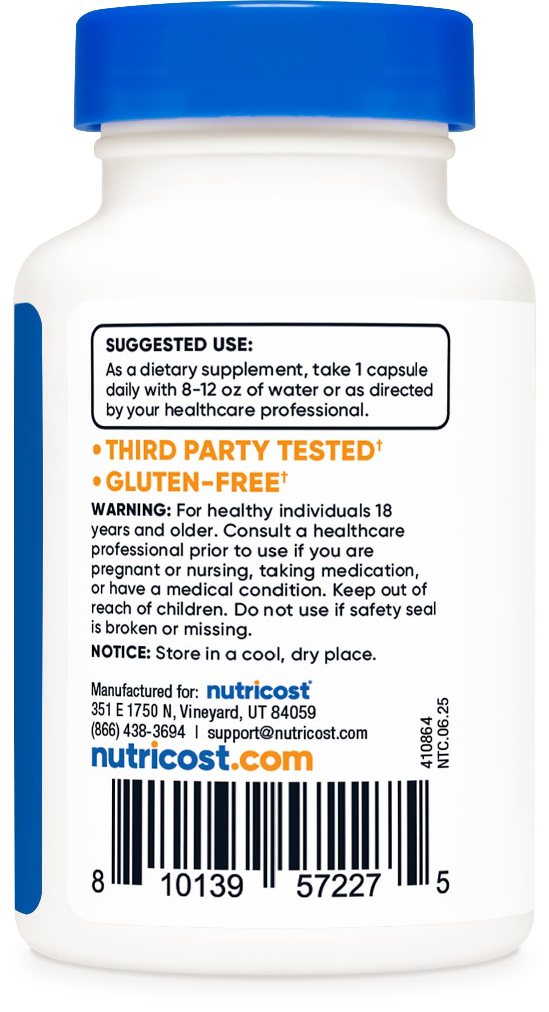 Nutricost PQQ nutritional facts panel and supplement details