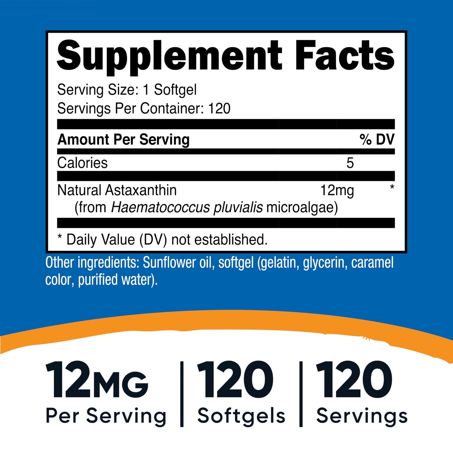 Nutricost Astaxanthin 12mg supplement facts and ingredient label details