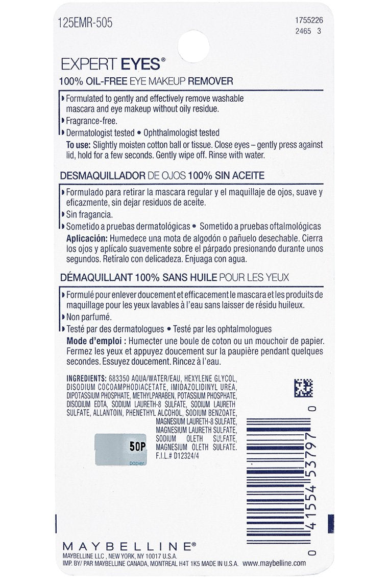 Maybelline fragrance free eye makeup remover two point three fluid ounce size