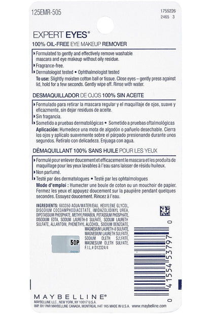 Maybelline fragrance free eye makeup remover two point three fluid ounce size