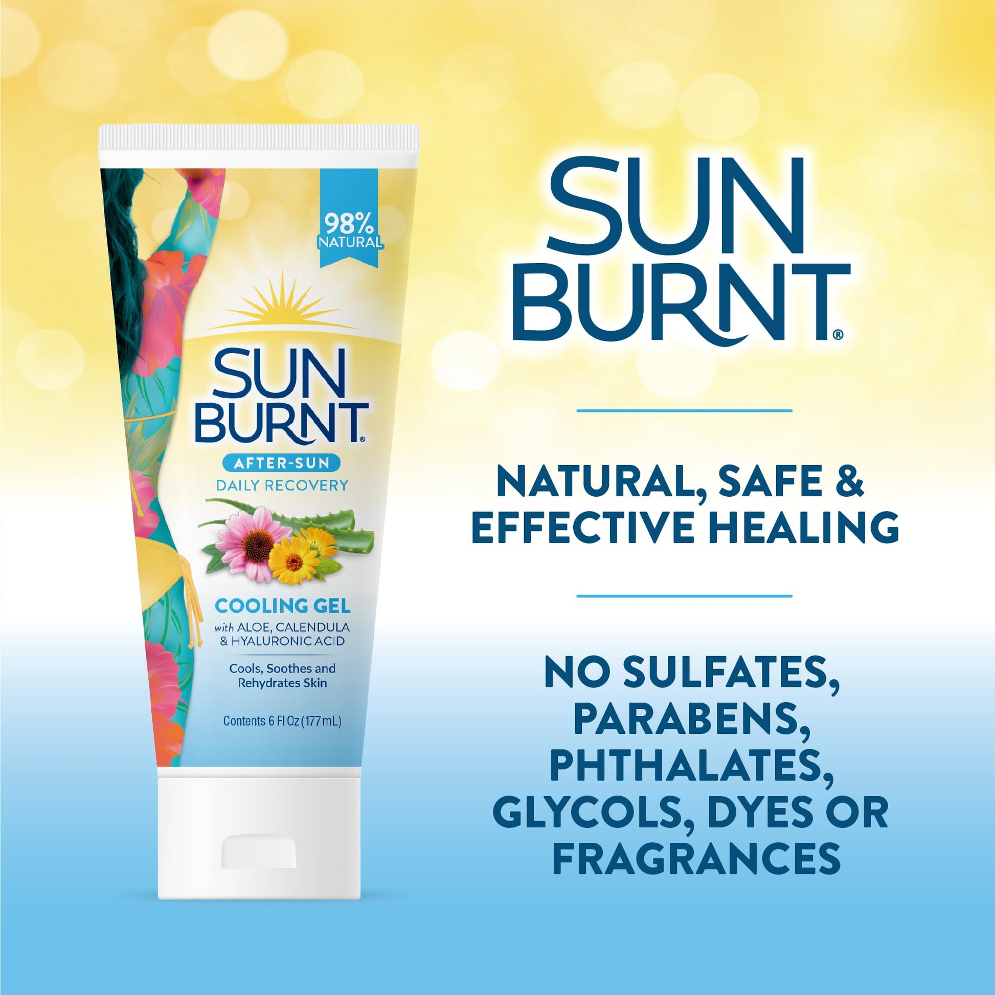 Side view of Sunburnt advanced cooling gel 6 fluid ounces tube