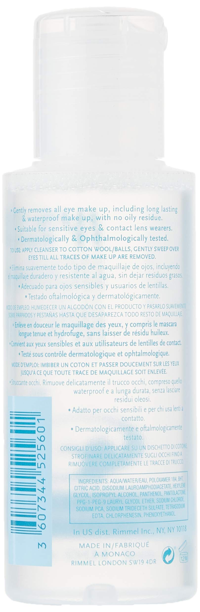 Rimmel London 3.4 Fluid Ounce waterproof eye cosmetics remover liquid clear bottle